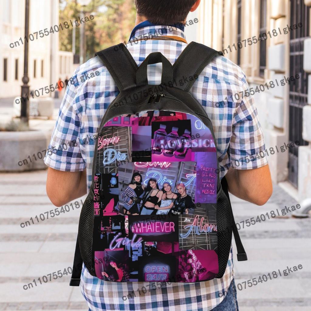 A Straightforward Single-Layer Backpack from Kpop Black & Pink, Perfect for Coffee Outings, Classes, Or Exploring The City.