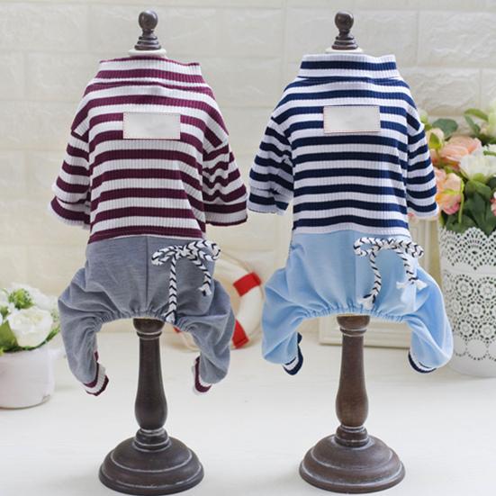 Pet Spring High Neck Striped Pattern Four-legged Pants T-shirt  Dog Cat Clothes