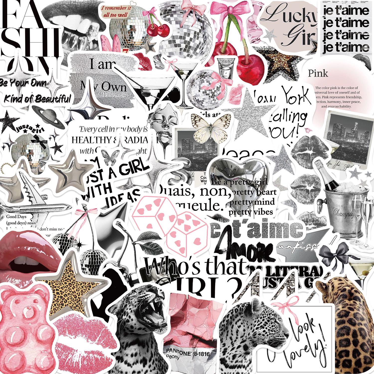 50 Серебряных наклеек-граффити «Счастливая девушка»: Водонепроницаемые украшения для чехлов телефонов, чемоданов, дневников и подарков FE249