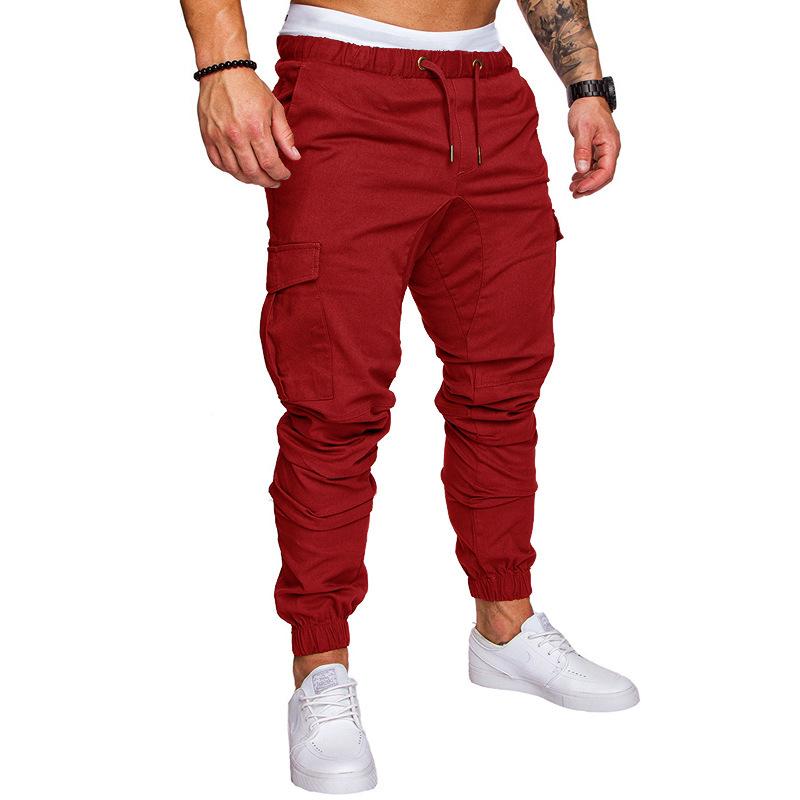 Men's Spring and Autumn Long Pants Fashion Casual Drawstring Elastic Pants Solid Trousers with Pockets
