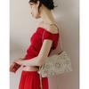 Ivory Leather Flower Punching Shoulder Bag   Dcba6e587iv