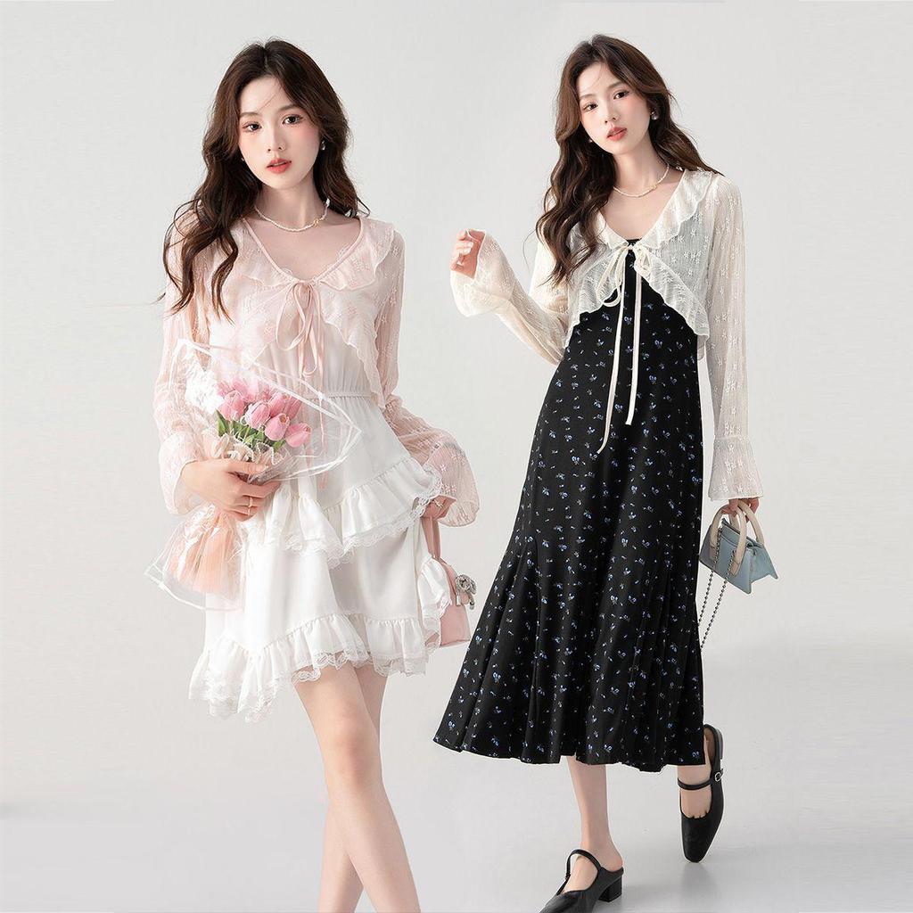 Women's Lightweight Lace-Up Sun Protection Jacket with Ruffle Shawl