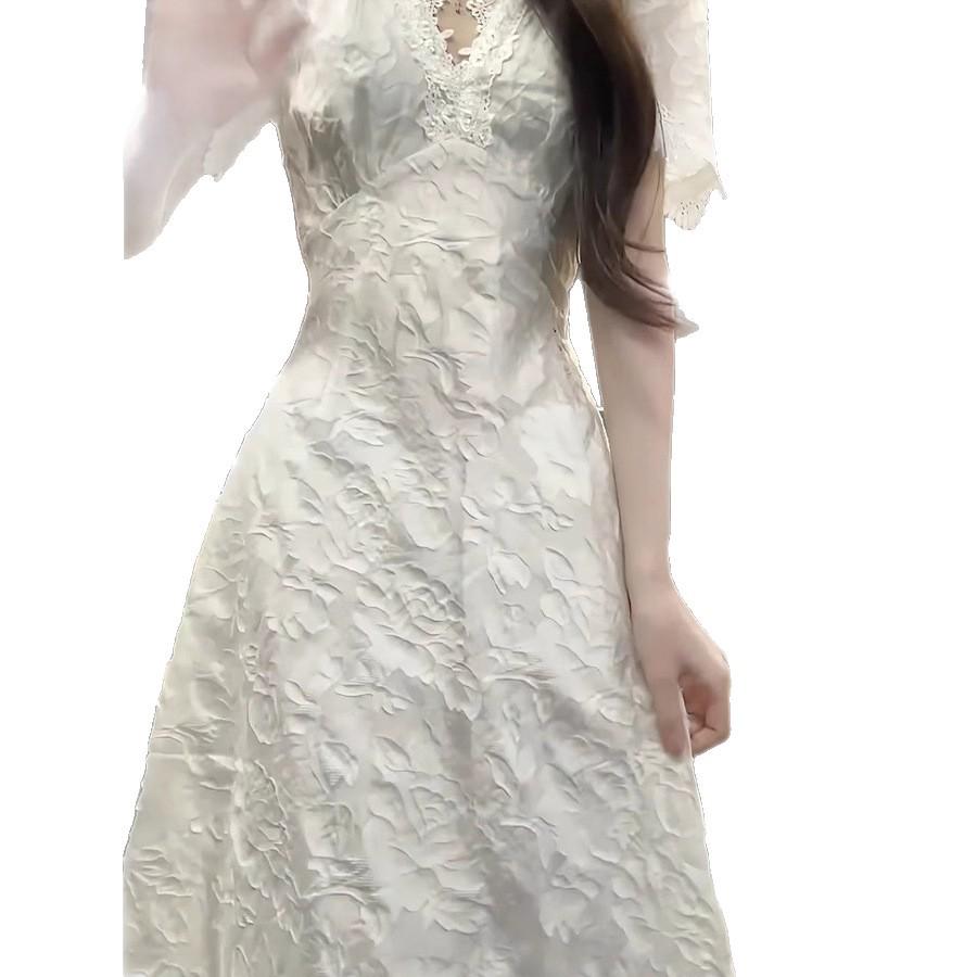 French Spicy Sweet Summer V-neck Princess Dress for Tall Women - Waist-Cinching Long Skirt