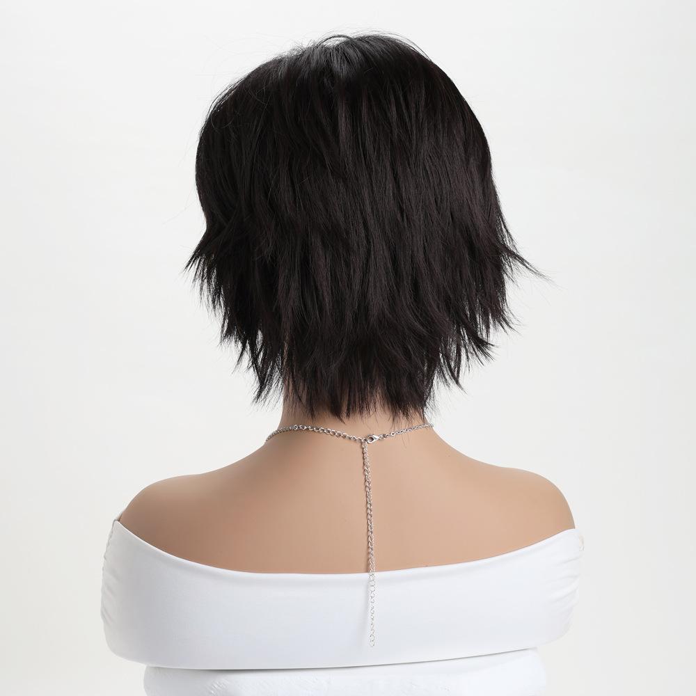 Parrucche Sintetiche Corte Nere Ondulate da Donna Stiloso Capelli Misti Biondo Castano Stratificati con Frangia per Uso Quotidiano Festa Costume Fibra Resistente al Calore