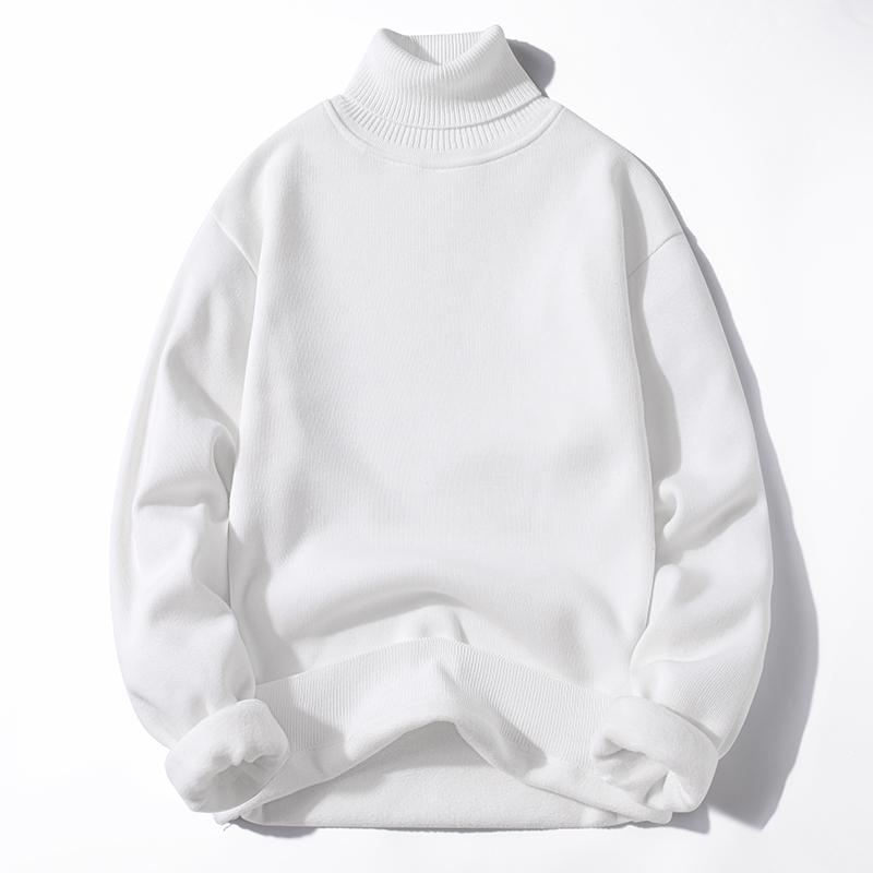 

2026 Autumn Men Turtleneck Sweater Fleece-lined Jumper Sweater Cozy Stylish Men Sweater Male Warm Slim Knitting Pullovers M белый