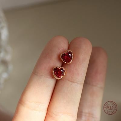 925 Sterling Silver czerwone serce stadniny kolczyki dla kobiet luksusowe temperament wesele biżuteria akcesoria prezent dla dziewczyny