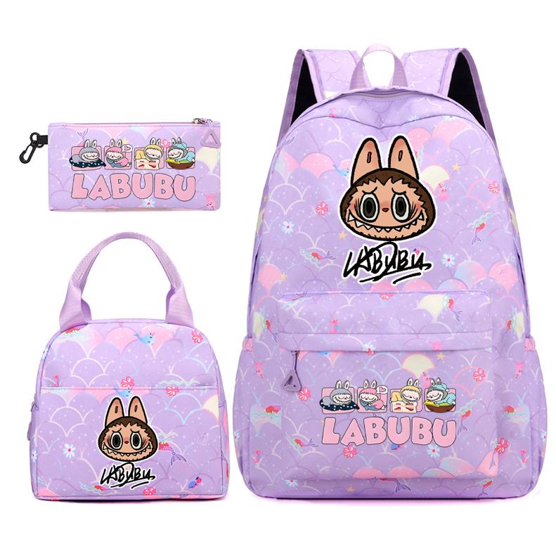 3Pcs/set Backpack for Girl School Teen Student Knapsack Women Rucksack with Lunch Bags Pencil Bag Fish Scale Style Bags