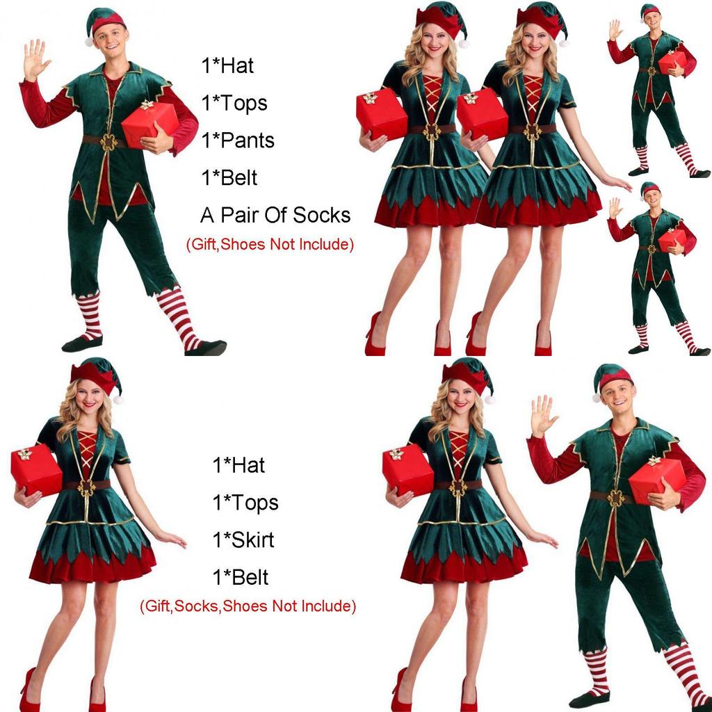 Men's And Women's Holiday Santa's Helper Costume With Soft Touch For Festive Cheer