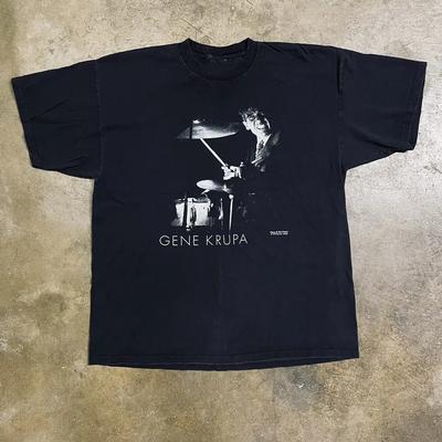 Vintage lata 90. Gene Krupa Jazz Blues DRUMMERZY Czarny Wszystkie Rozmiary Koszulka Unisex T-Shirt