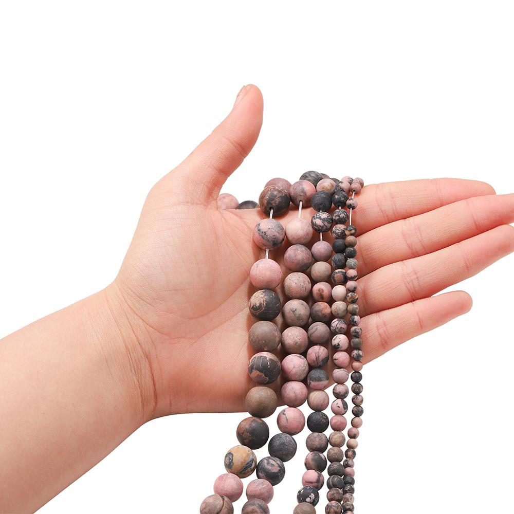6/8/10/12mm Natural Matte Black Red Lace Rhodonite Stone Beads Dull Polish Round Loose Spacer Bead Diy For Jewelry Making