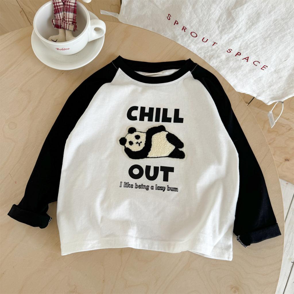 Boys Long Sleeve Cotton T Shirt with Cartoon Embroidery for Spring Autumn Comfortable Top