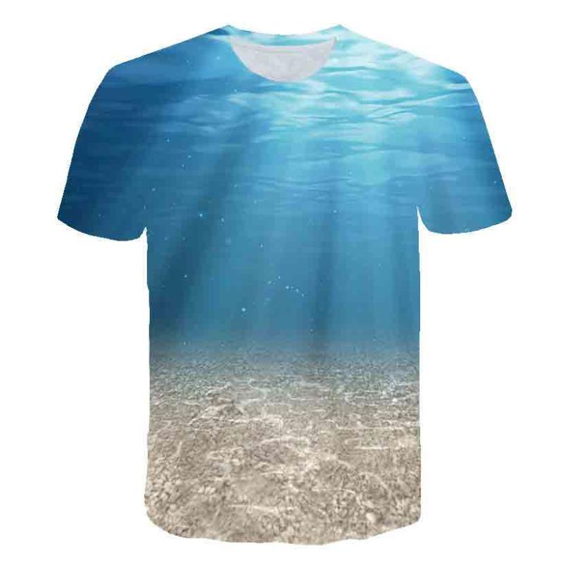 Summer Seaside Scenery Graphic T-shirt Fashionable Men's T-shirt Casual Beach Style 3D Printed Natural Landscape Pattern Top