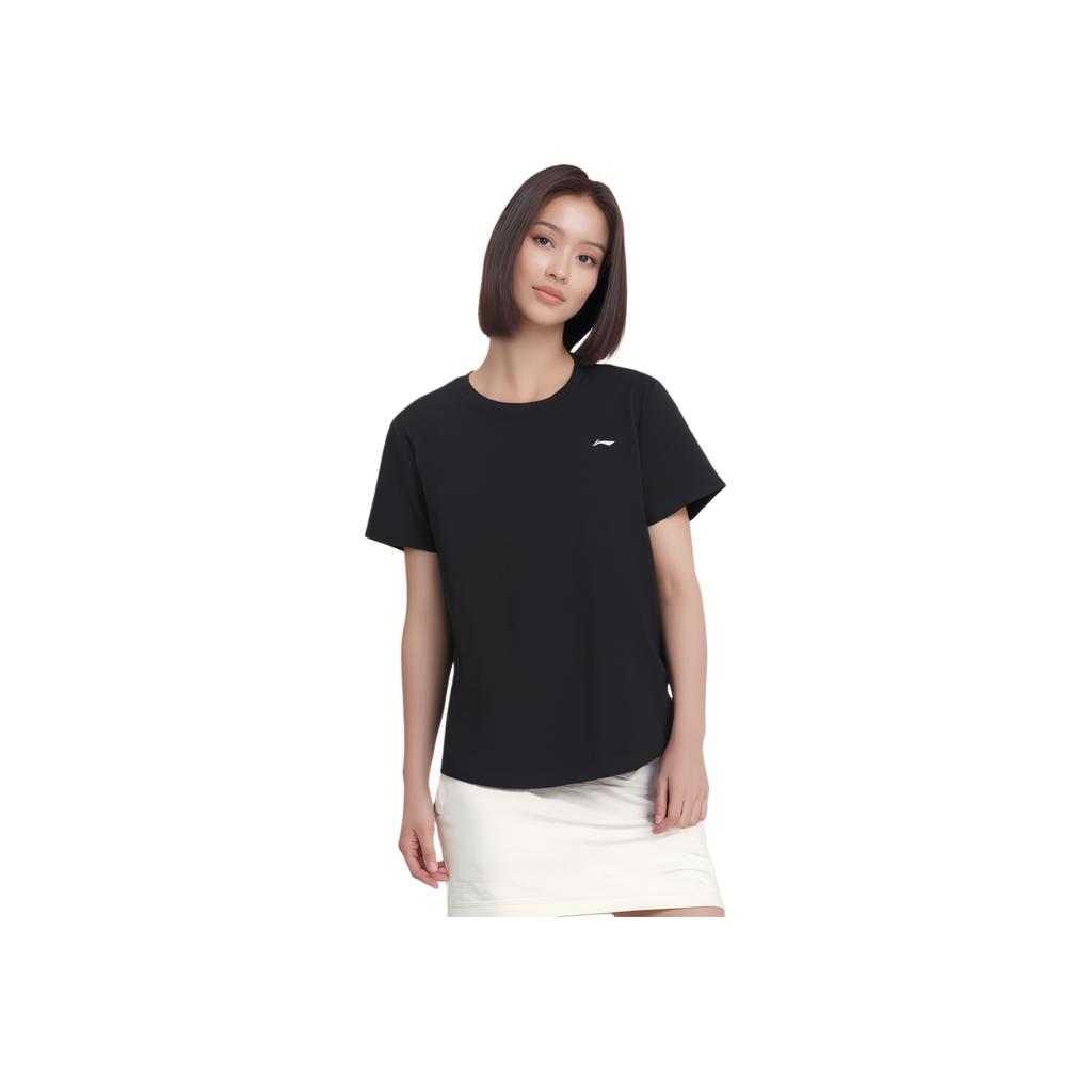 Li-Ning Comfortable Versatile Simple Solid Color Round Neck Short Sleeve T-Shirt Women Tops Black ATSV044-1