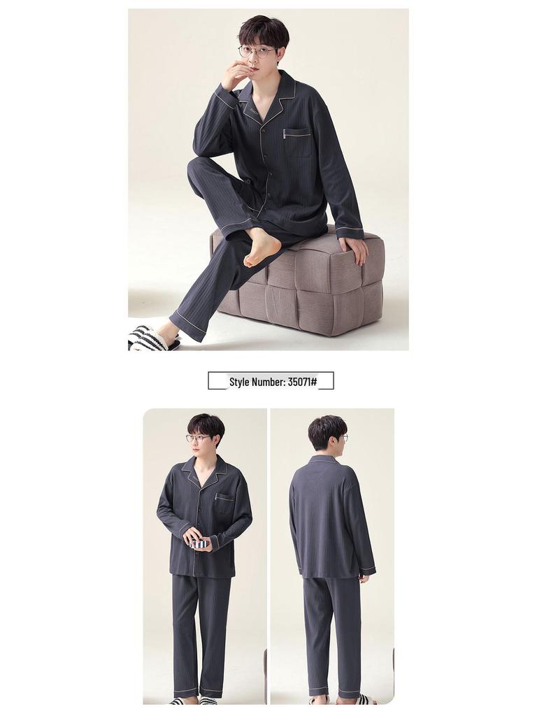 Men's Plus Size Pure Cotton Pajama Set - Long Sleeve for Spring, Autumn & Winter 2025