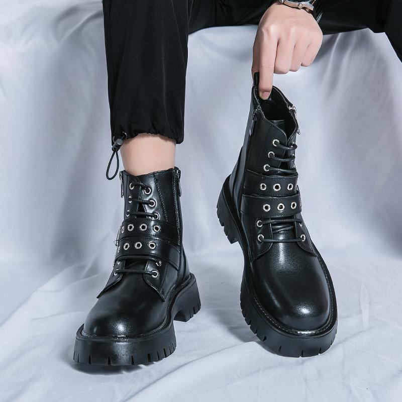 Large size Martin boots British style high-top thick-soled heightening leather boots Soft leather high boots 38