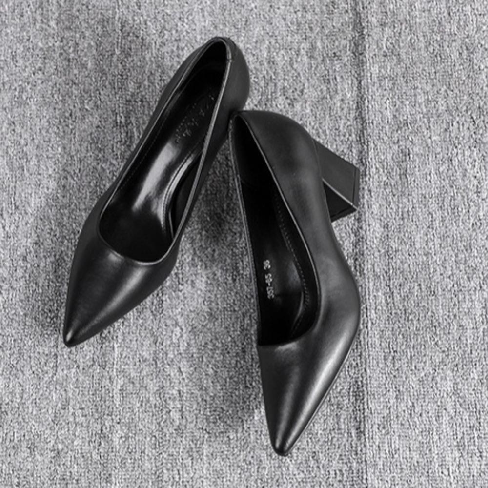 Black High Heels Women's Spring Soft-soled Professional High Heel Pumps New Thick-heeled Commuter Work Leather Shoes Women