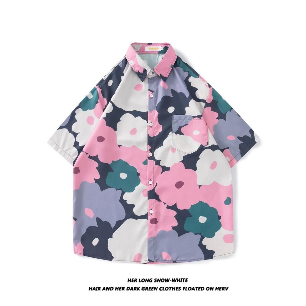 

Модные винтажные мужские рубашки в корейском стиле с коротким рукавом и принтом, праздничные летние топы, футболки