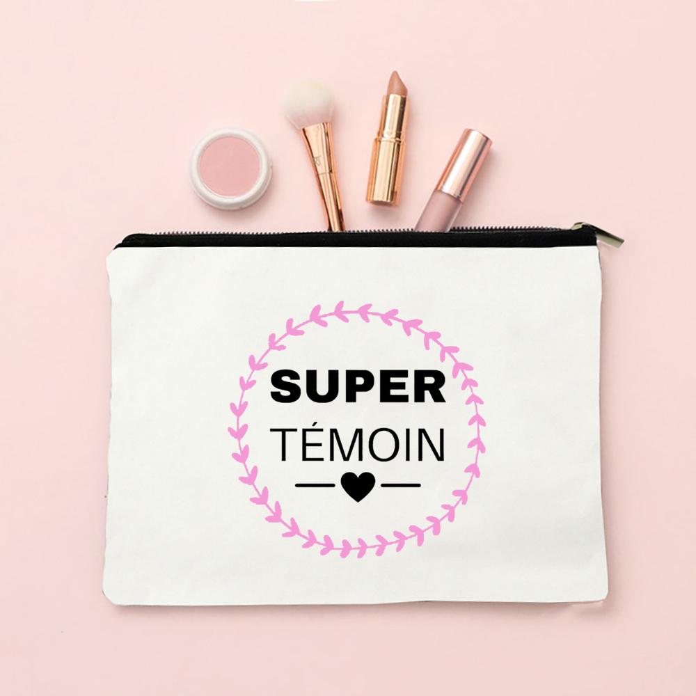 Do You Want To Be My Witness French Print Makeup Bag Female Neceser Toiletry Storage Linen Zipper Bags Wedding Gift for Witness