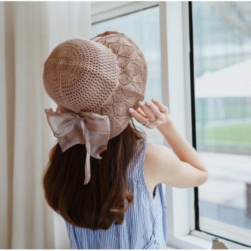 Женская Шифоновая Шляпа-Ведро с Лентой Шляпа-Ведро Складная Шляпа black