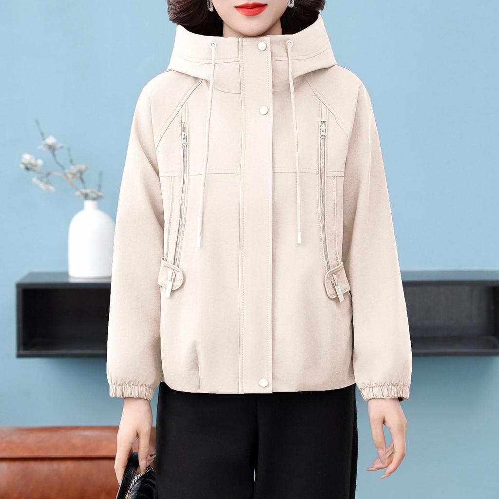 Spring & Autumn Hooded Windbreaker for Middle-Aged and Elderly Women - Plus Size Jacket, Perfect Mother’s Day Gift