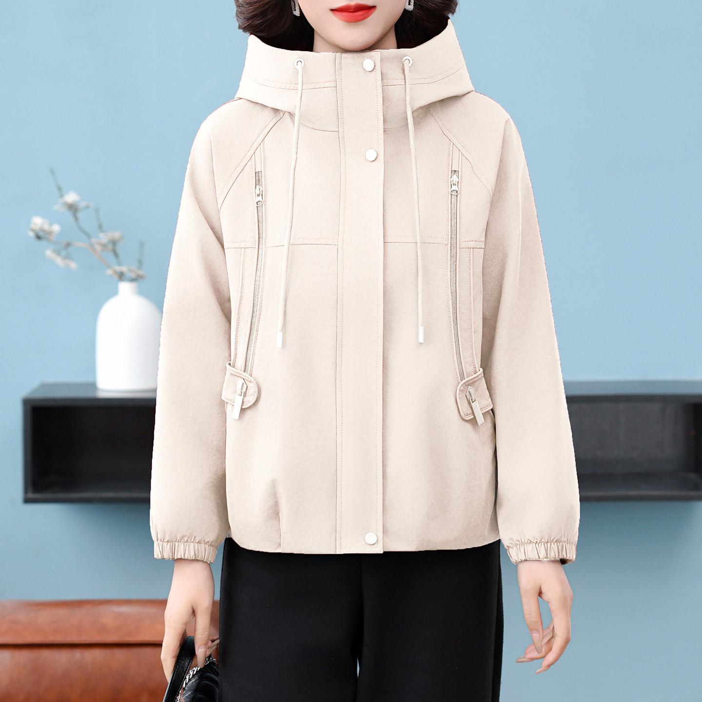

Mom s 2026 Stylish Short Windbreaker: Spring & Autumn Casual Jacket for Middle-aged and Elderly Women 3XL for 60-67.5 kg бежевий