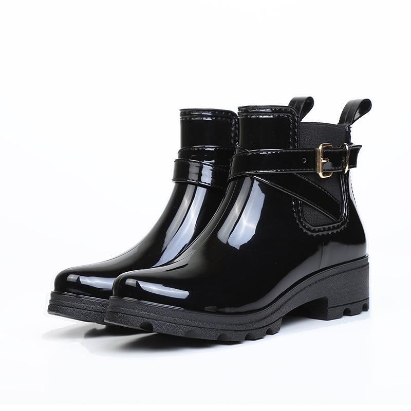Nowe Buty Damskie Krótkie Kalosze Przeciwpoślizgowe Gumowce Elastyczny Pasek Izolowane Buty Wodoodporne Botki Pcv Czarne