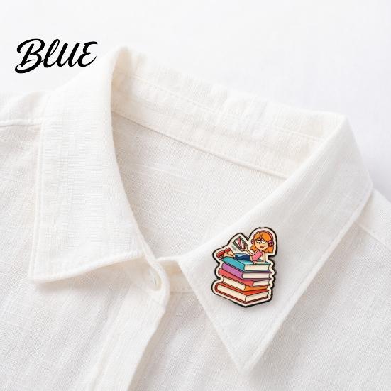 Oxidation-resistant Pin Metal Base Brooch Pin Enamel Girl Reading Book