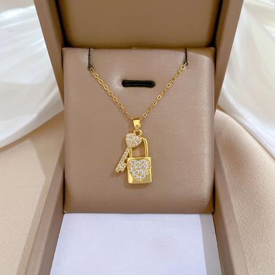 Key Love Lock Light Luxury Temperament Gorgeous Full Diamond Necklace Female Versatile Collarbone Chain Titanium Steel Chain