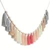 Boho Tassel Garland with Wood Beads Wall Hanging Tassel Banner for Classroom Bedroom Nursery Decoration Roseate