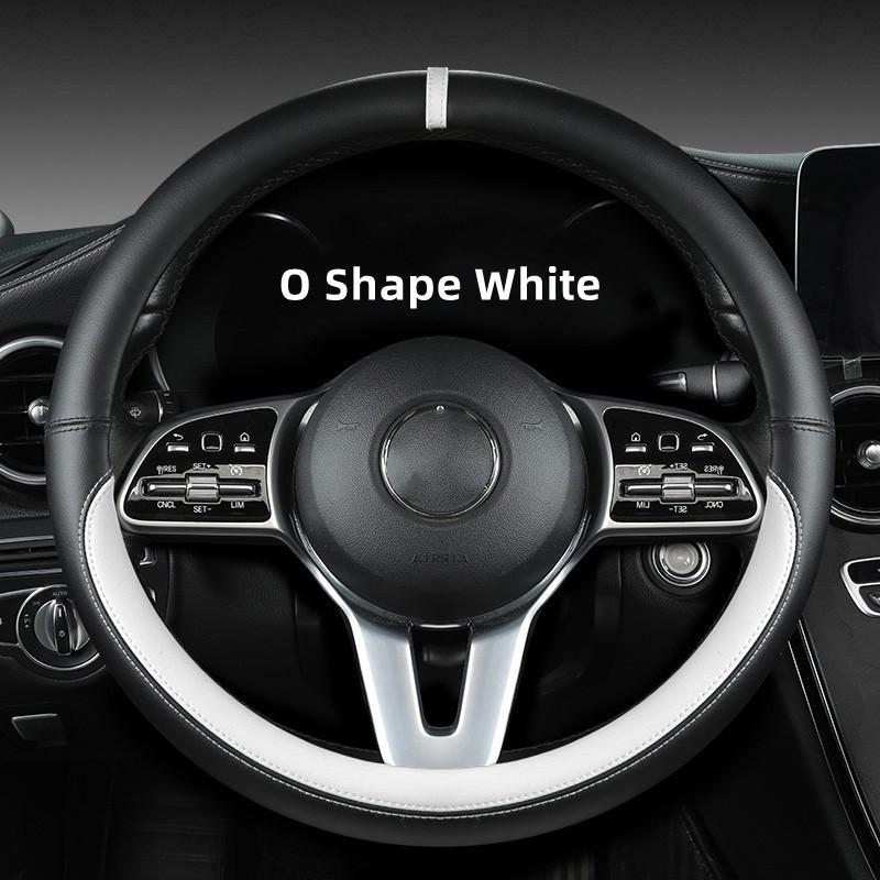Full Leather Cover for All Seasons Auto Steering Wheel Cover Non-slip D-shaped Breathable Car Steering Wheel Protector