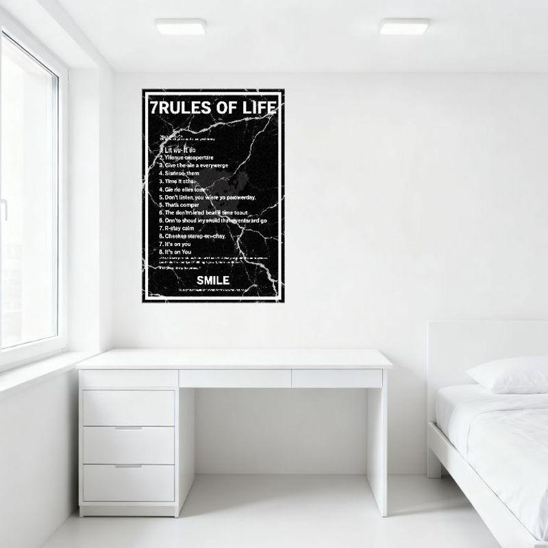 7 Rules of Life Black White Marble Texture Metal Tin Sign Edgy Street Art Graffiti Style Wall Decor for Home Bar Man Cave Aesthe