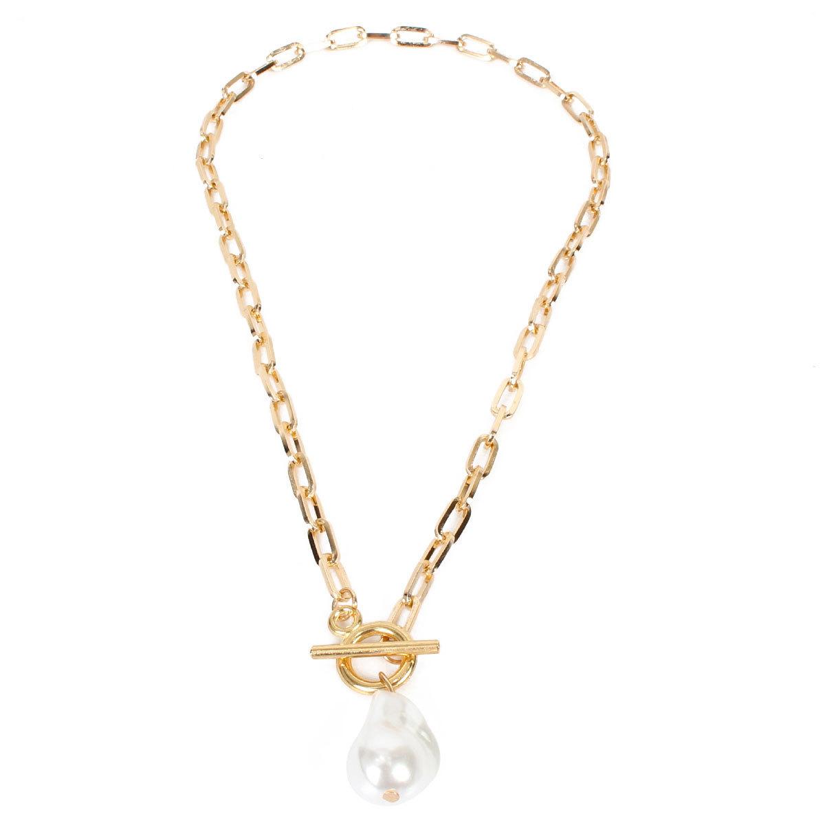 

European and American jewelry simple and elegant temperament irregular pearl collarbone chain pendant 12420 золотий
