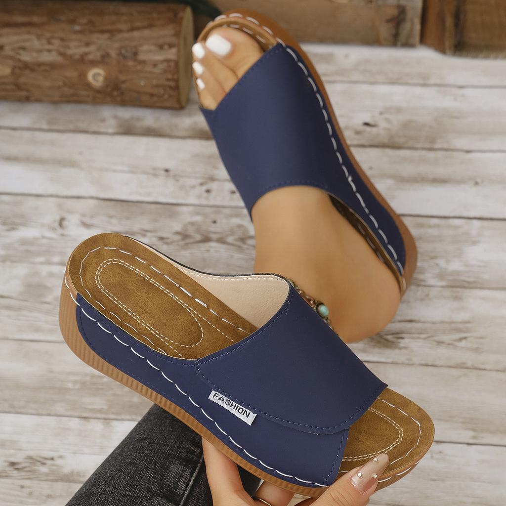 Large Size Platform Casual Slippers Women's Shoes New Wide Strip Simple and Fashionable Fish Mouth Wedge Slippers