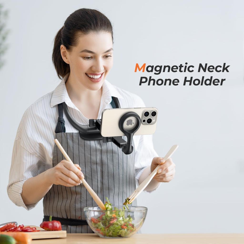 Magnetic Neck Phone Holder, Neck Mount for Phone, Hand Free Phone Neck Holder Chest Stand POV/Vlog Video Recording & Filming, Neck Tripod for iPhone