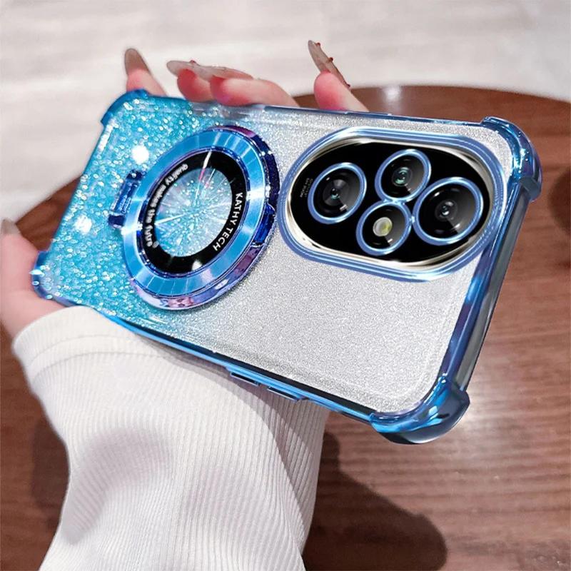 Shockproof Glitter Plating Magsafe Holder Case For Honor 200 100 90 80 70 60 Pro Soft Cover