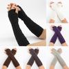 Women Winter Wrist Arm Warmer Solid Knitted Long Fingerless Gloves Mitten 