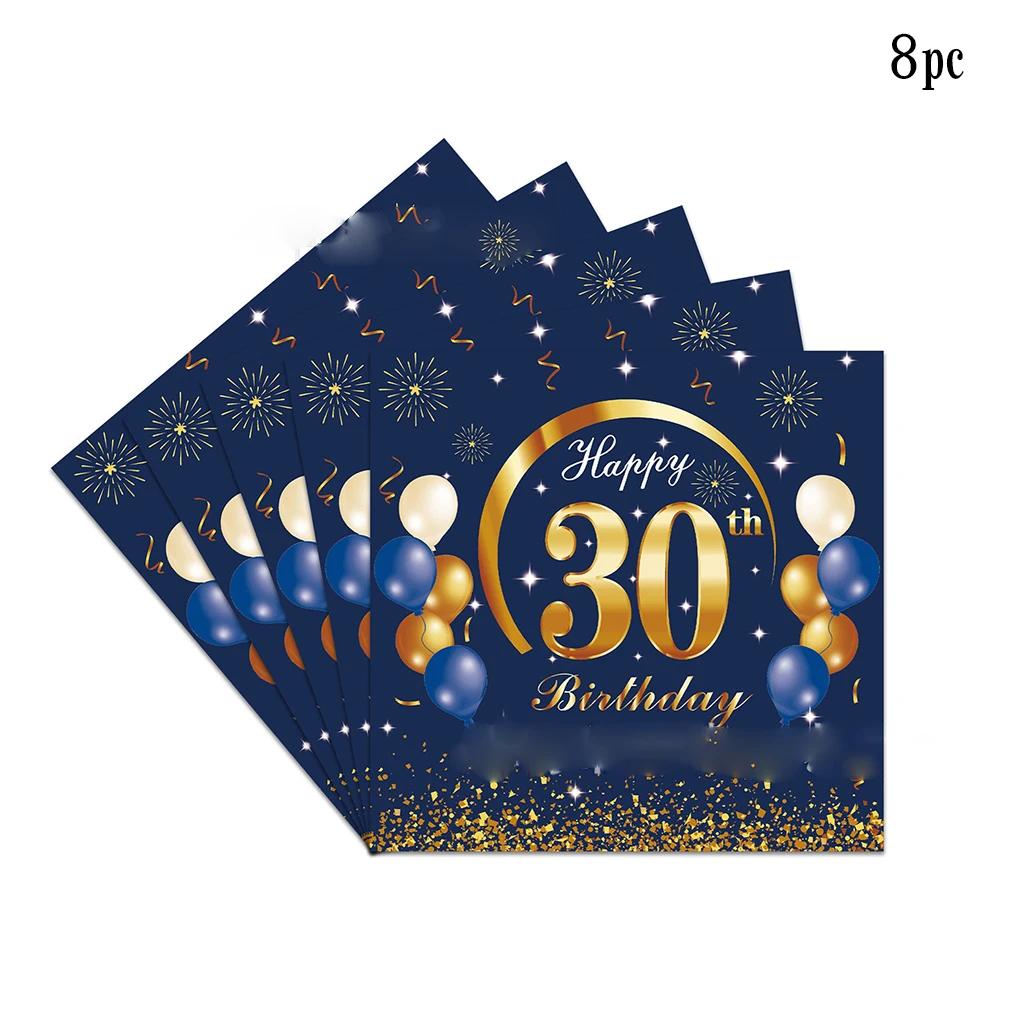 Blue Gold 30th Birthday Party Disposable Tableware 30 Year Old Balloon Birthday Paper Plate Napkin 30 Years Old Birthday Decor
