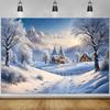 Sfondo Villaggio di Natale Invernale Decorazione per la Casa Sfondo per Studio Fotografico Cittadina Nevosa di Capodanno Sfondo Montagna