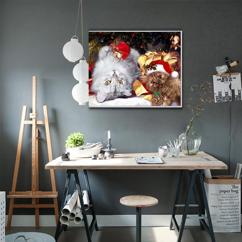 Full Square Diamond Painting Christmas Tree 5d DIY Lovely Cat Diamond Embroidery Christmas Gift Cross Stitch Mosaic Needlework Home Decor Handicraft