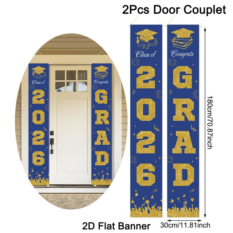 1pair Class of 2026 Graduation Banners Graduate Party Decorations Couplets Porch Signs Indoor Outdoor Banners Party Supplies