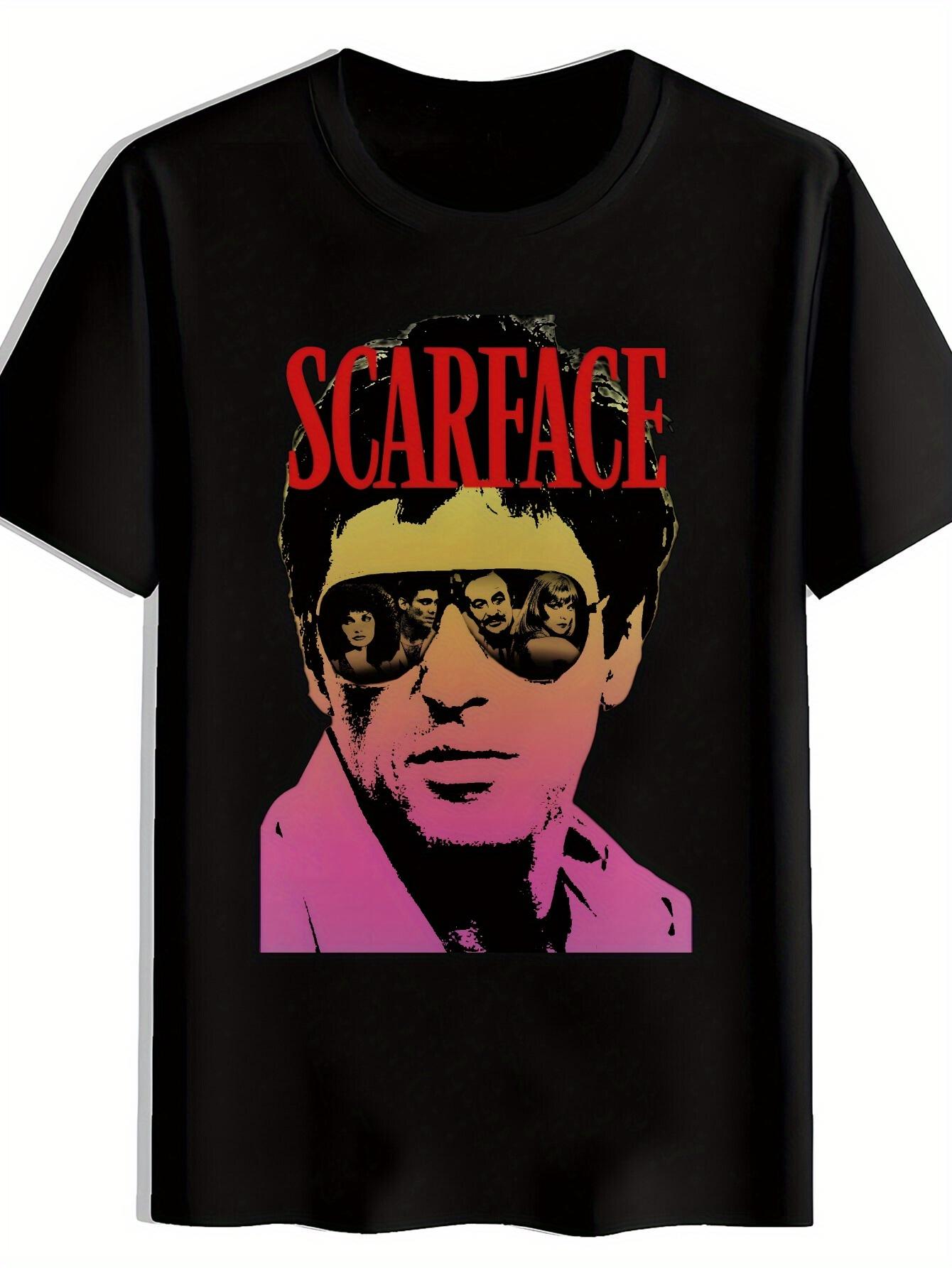 Scarface Graphic T-shirt - Bold Red & Black Portrait Design S