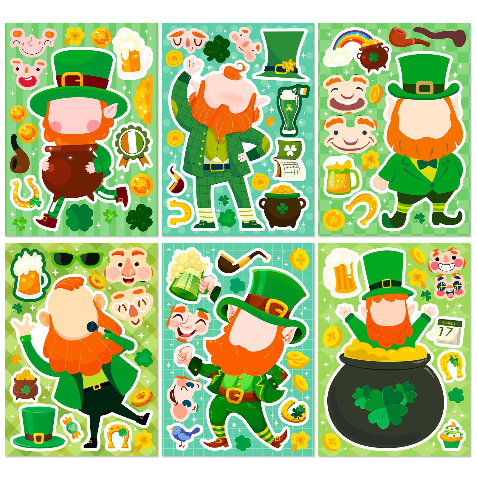 

6 Ст. Пазлы-наклейки Патрика Интерактивный пазл для родителей и детей Креативные наклейки Ирландский фестиваль Сделай сам