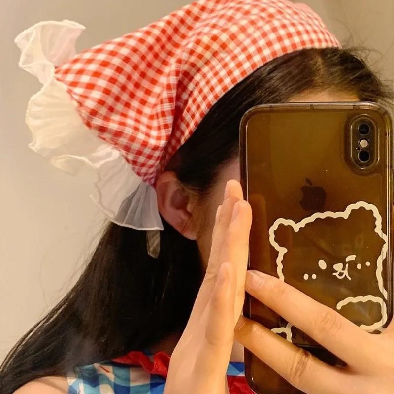 Hair Accessories Retro Flower Lace Triangle Scarf Hair Band White Fashion Bandana Turban Headband For Women Headwarp