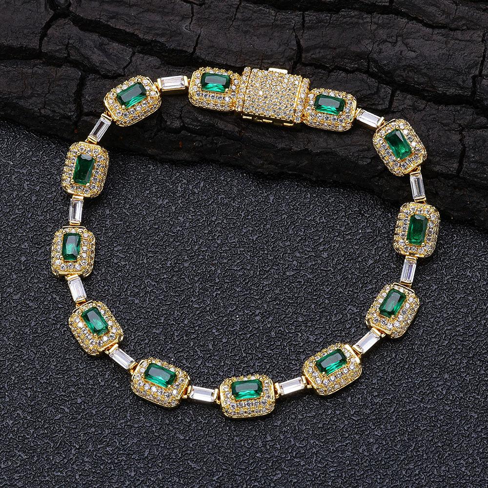 Hip Hop Colored Gemstones Jewelry Bracelets Hand Jewelry Women'S High-End Emerald Zircon Bracelets