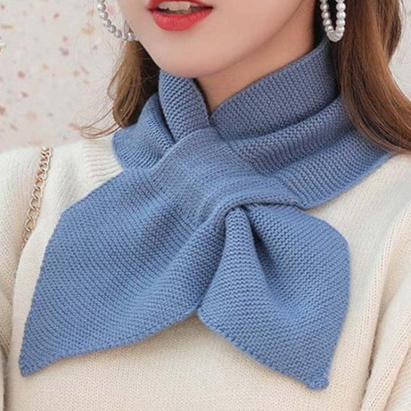 Autumn Winter Scarf Soft Neck Scarf Girls Knitted Sweater Bowtie Women Casual Cross Fishtail Scarf Straps Ladies Shawl
