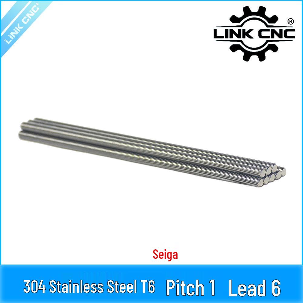 CNC 304 Stainless Steel T6 Lead Screw, Trapezoidal, 1mm Pitch, 6mm Lead. 100mm (1 piece)
