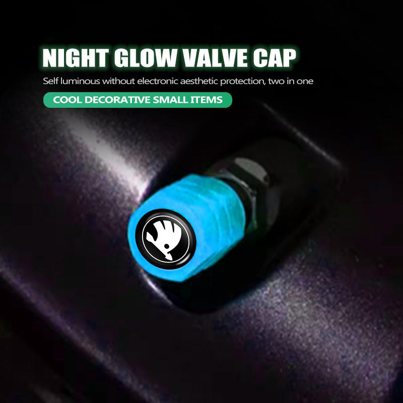 CXUX8 Luminous Tire Valve Caps Dustproof Tyre Valve Stem Fluorescent Night Glowing Car Decor For Skoda octavia a5 a4 mk1 2 fabia