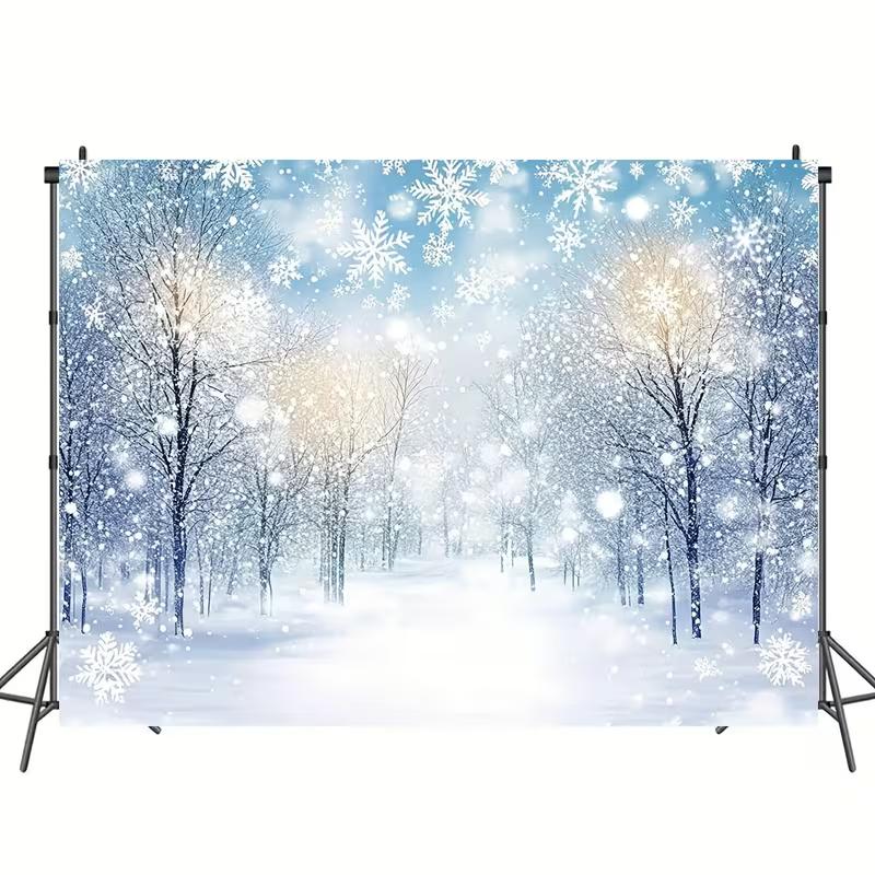 2D Winter Wonderland Snowy Forest Backdrop Banner