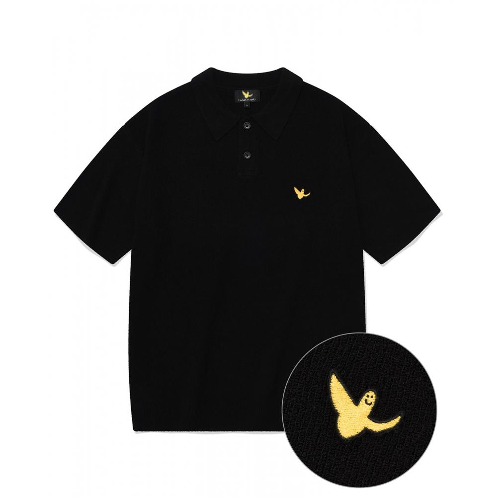 

WHATITISNT Angel Bookle Collar Short Sleeve Knit Black