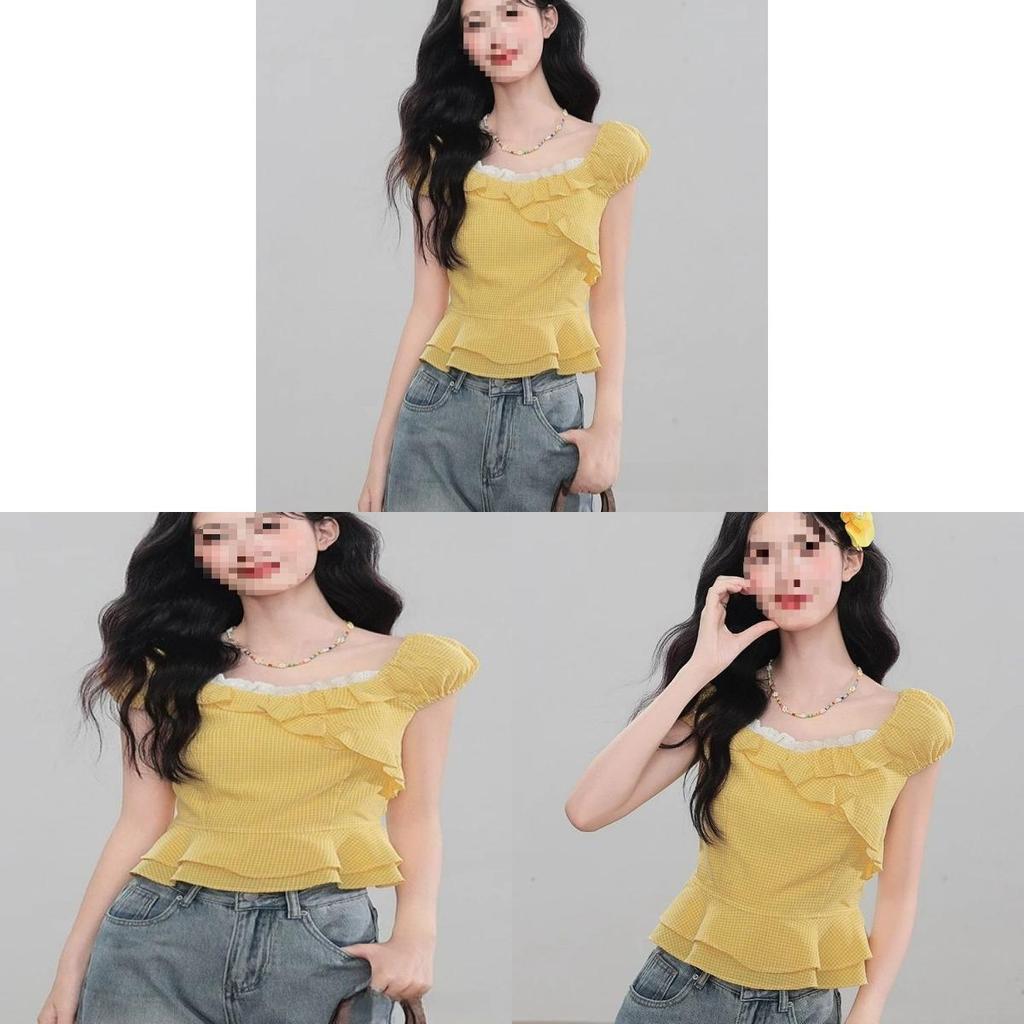 Short Sleeveless French Vintage Blouse With 3d Pattern For Summer Casual Wear